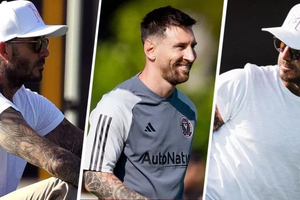 Photograph Of David Beckham Observing Lionel Messi’s First Inter Miami Workout Photograph Of David Beckham Observing Lionel Messi's First Inter Miami Workout